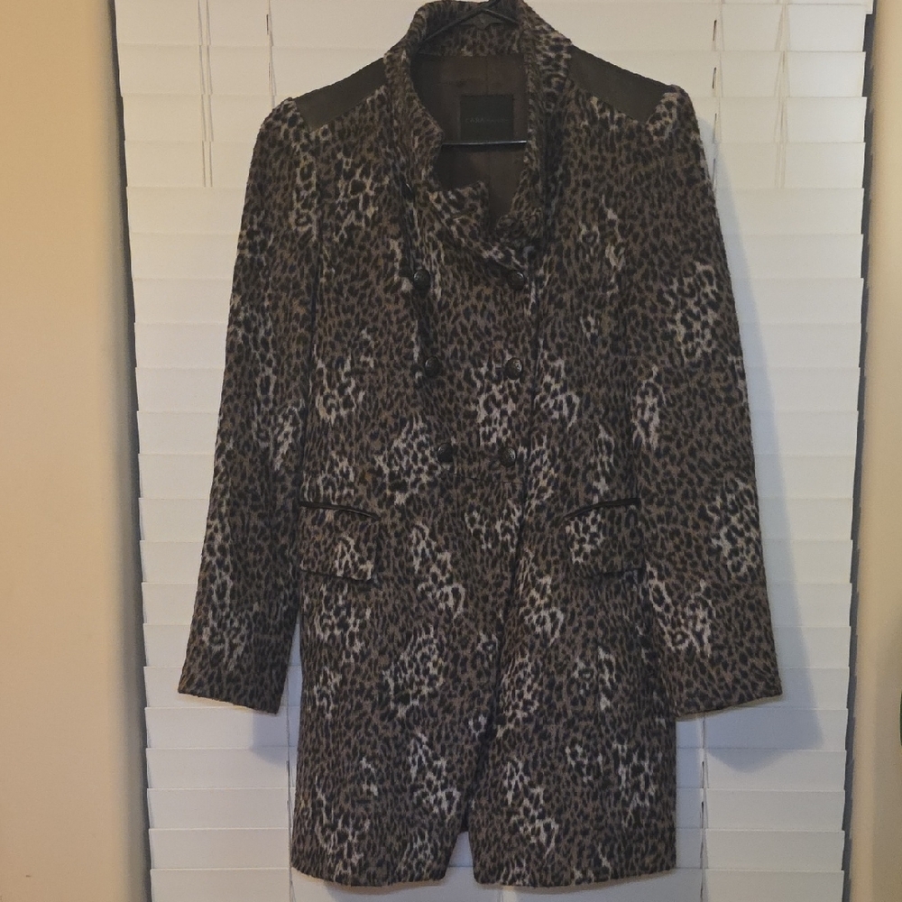 Leopard Animal Print Coat Vintage Faux Fur Wool Jacket Womens Size S/M